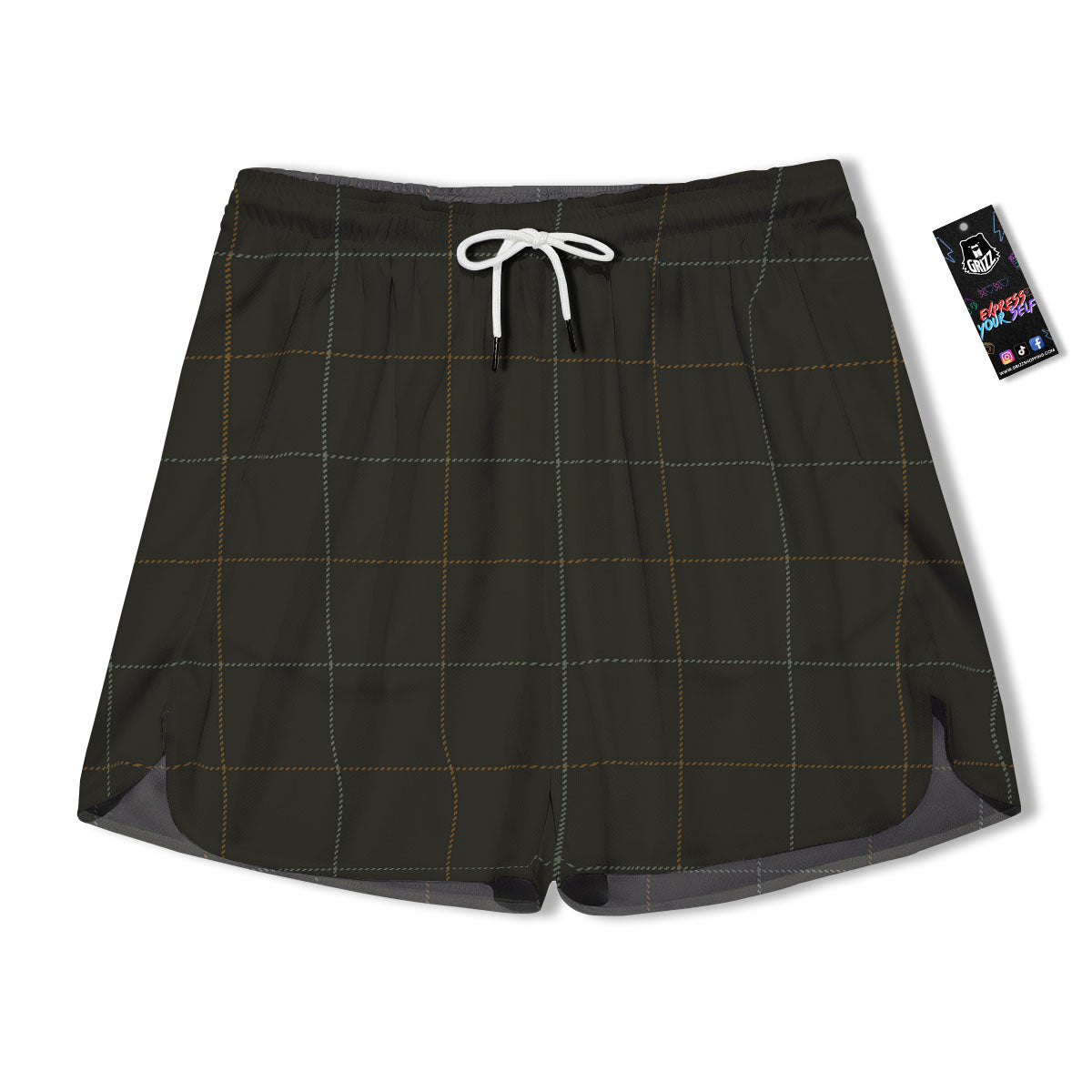 Dark Green Tattersall Print Pattern Men's Running Shorts-grizzshop