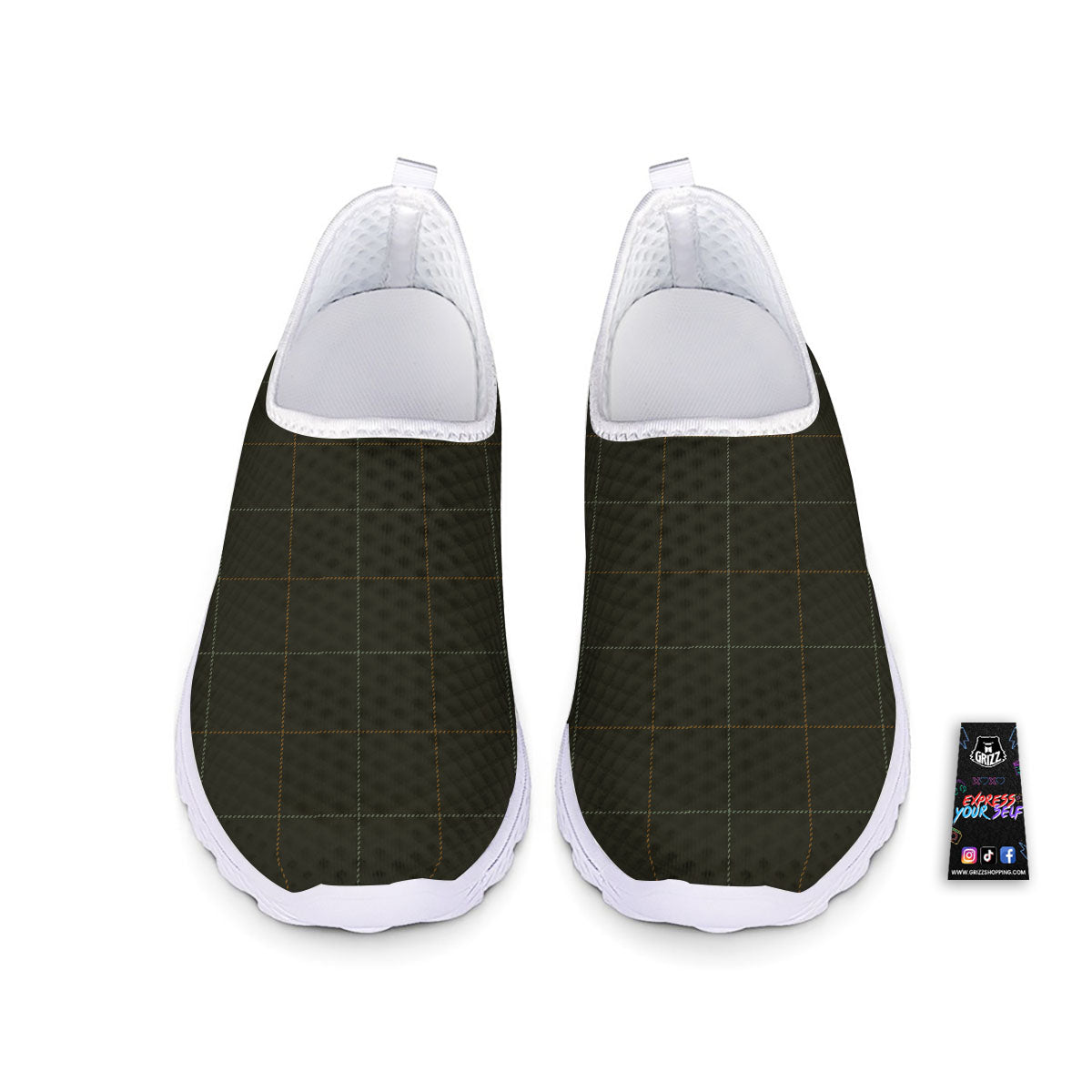 Dark Green Tattersall Print Pattern Nurse Shoes-grizzshop