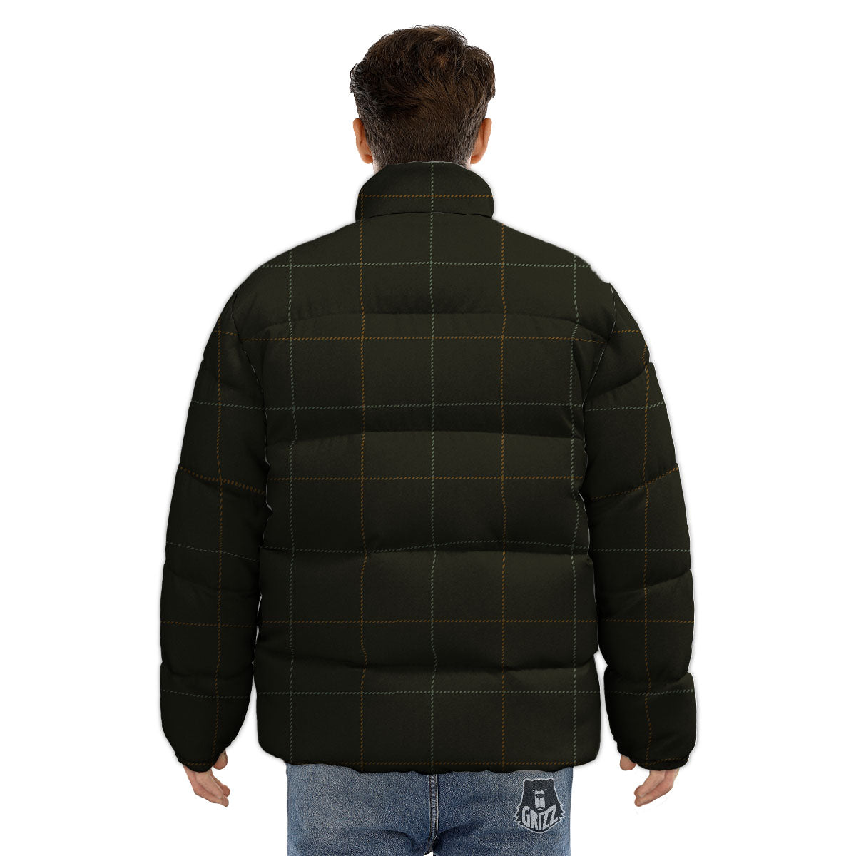 Dark Green Tattersall Print Pattern Puffer Jacket-grizzshop