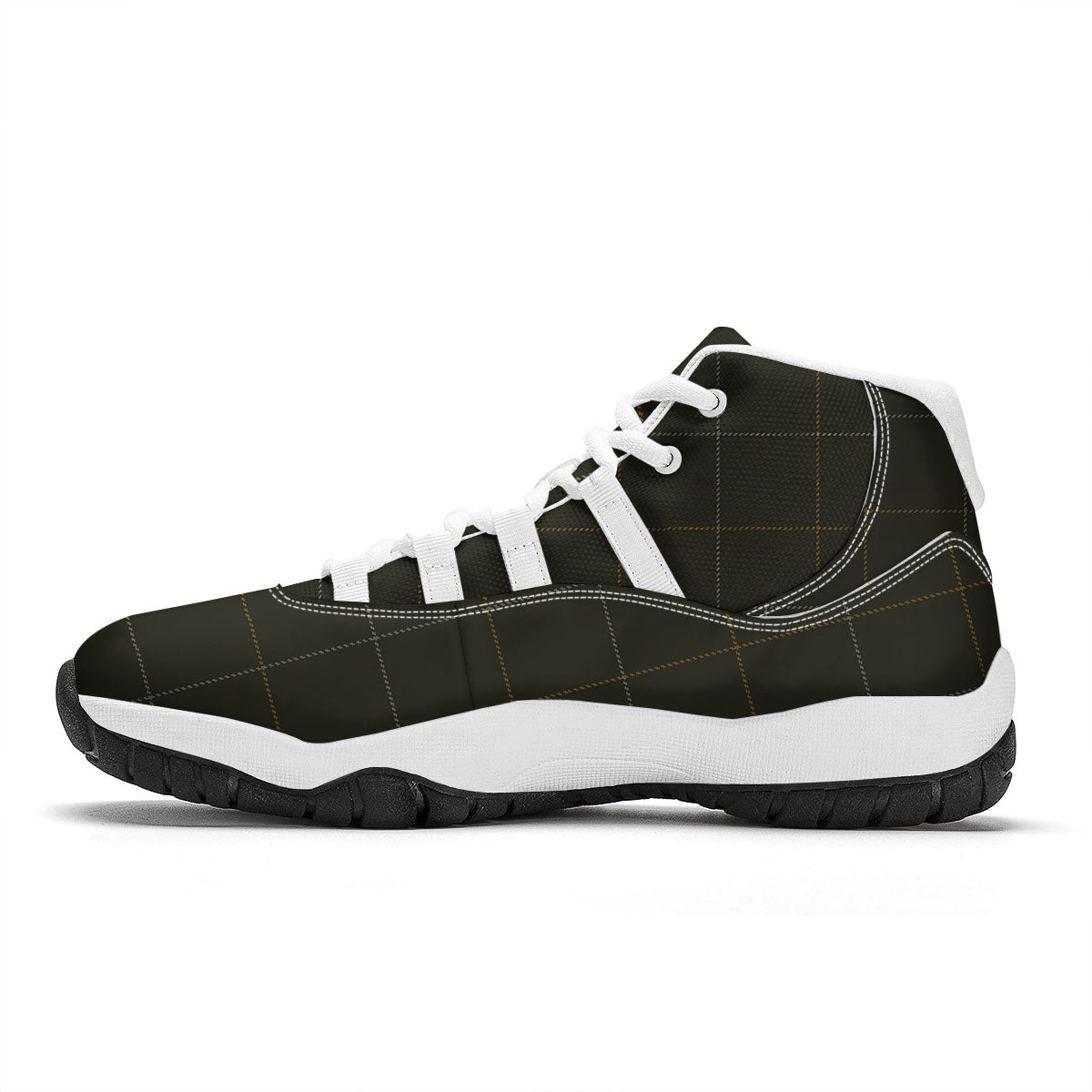 Dark Green Tattersall Print Pattern White Bball Shoes-grizzshop