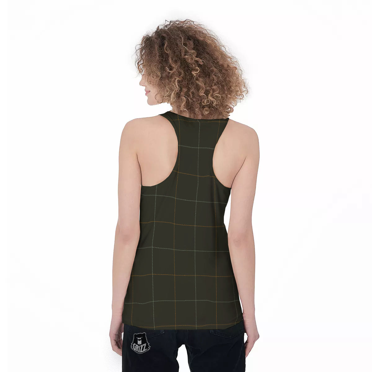 Dark Green Tattersall Print Pattern Women's Racerback Tank Top-grizzshop