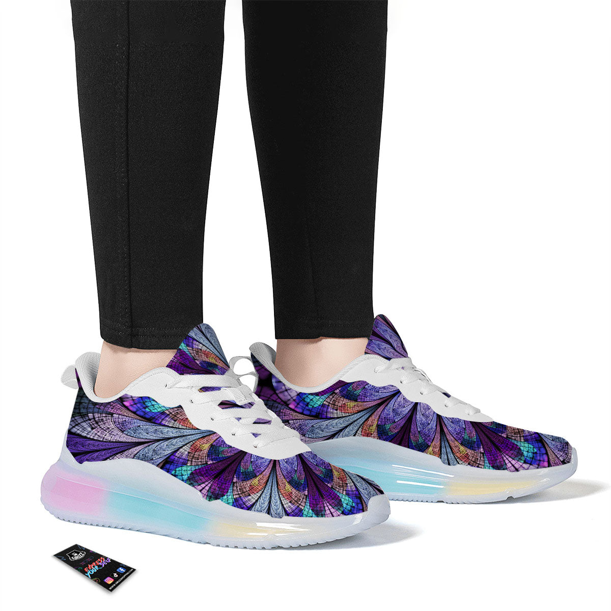 Dark Mandala Teal And Purple Print Running Sneakers-grizzshop