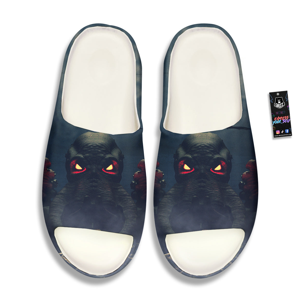 Dark Cthulhu Octopus And Bones Print Sandals-grizzshop