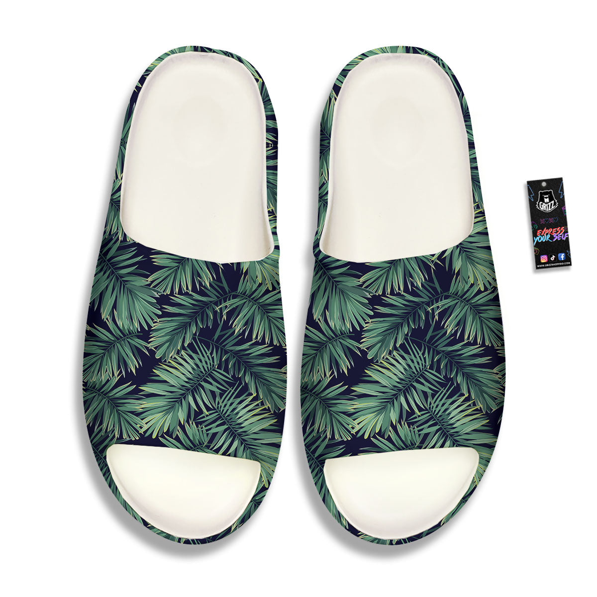 Dark Green Palm Tree Print Pattern Sandals-grizzshop