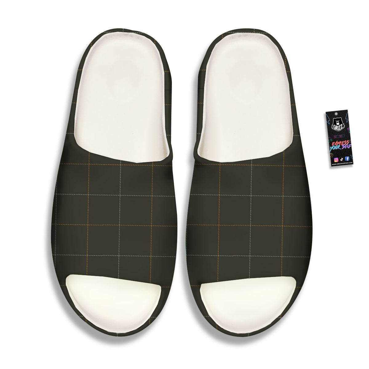 Dark Green Tattersall Print Pattern Sandals-grizzshop