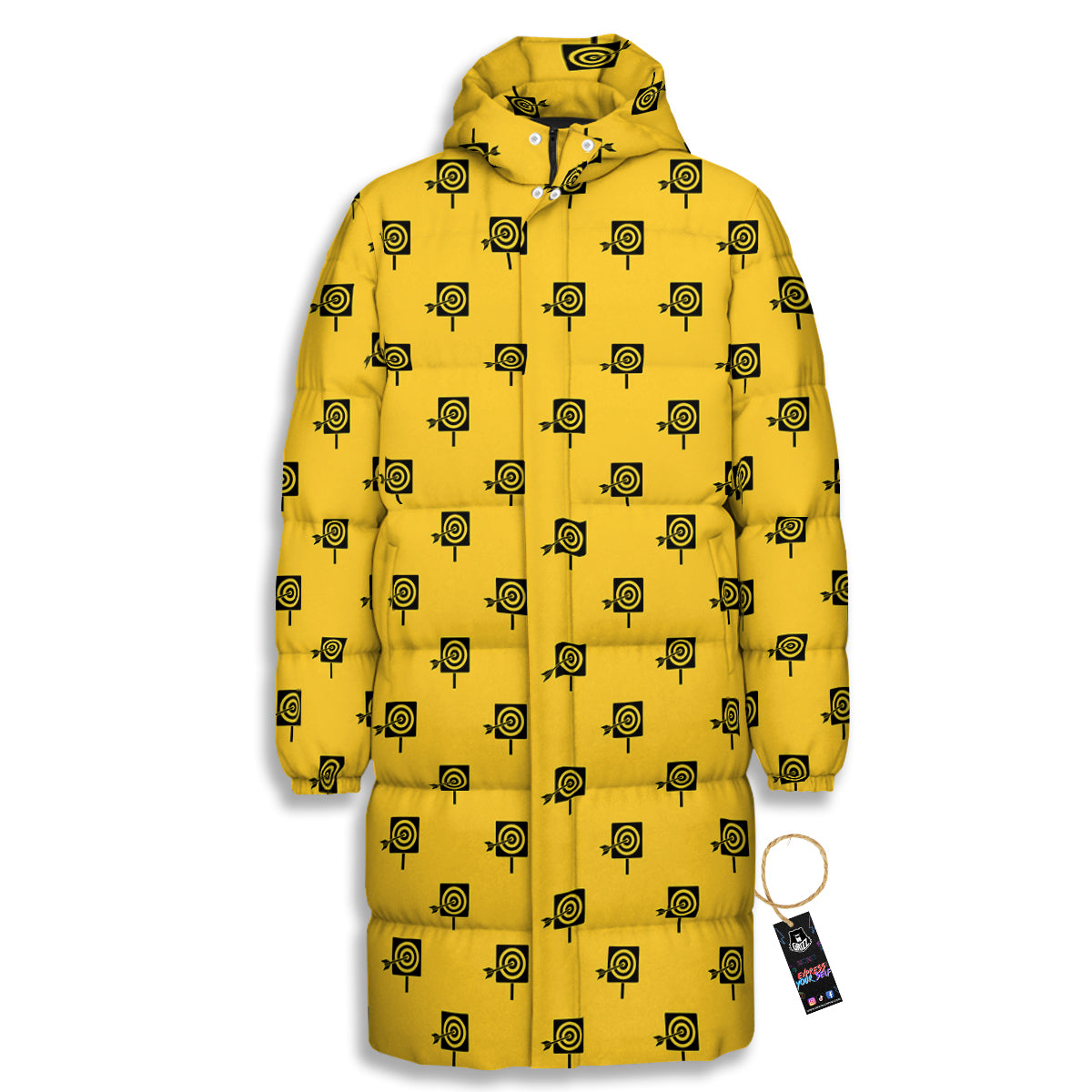 Dart Yellow And Black Print Pattern Long Down Jacket-grizzshop
