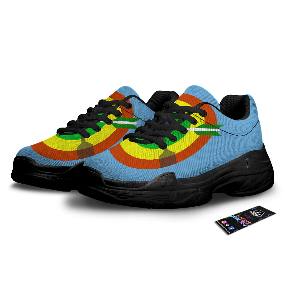 Dartboard And Colorful Darts Print Black Chunky Shoes-grizzshop