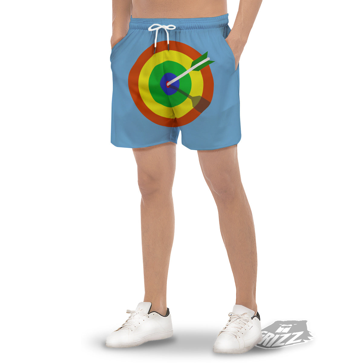 Dartboard And Colorful Darts Print Men's Gym Shorts-grizzshop