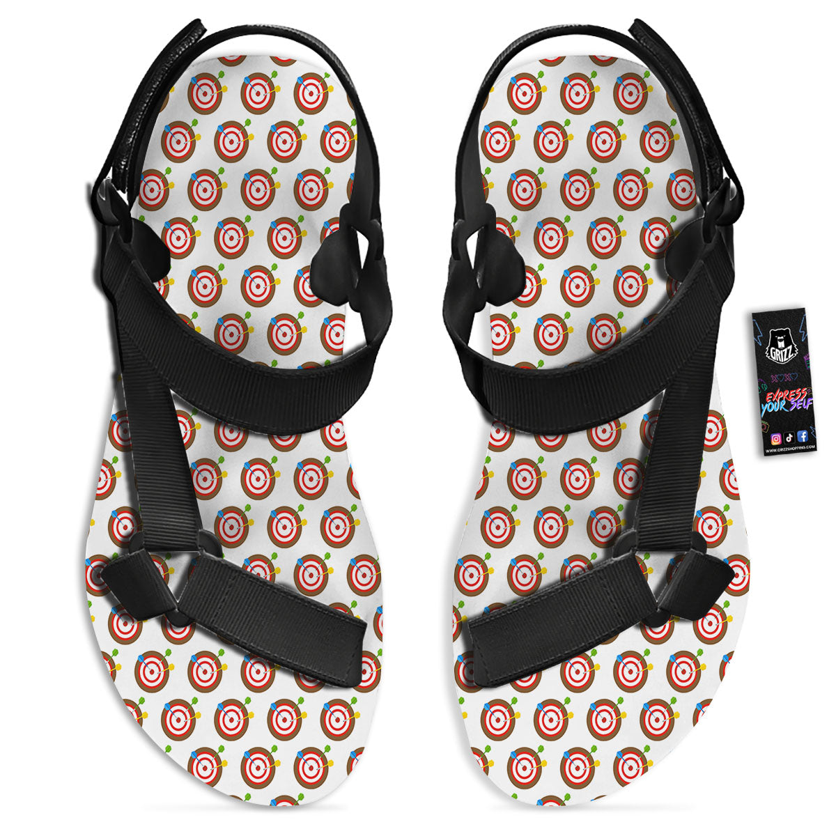 Dartboard Print Pattern Black Open Toe Sandals-grizzshop