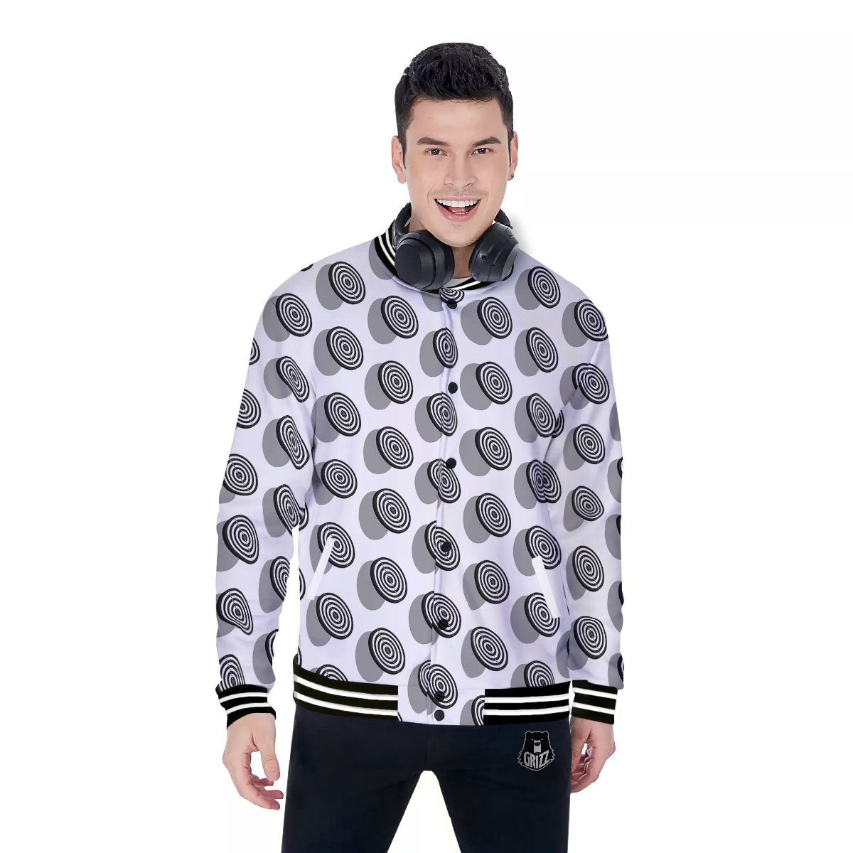 Dartboard White And Black Print Pattern Baseball Jacket-grizzshop