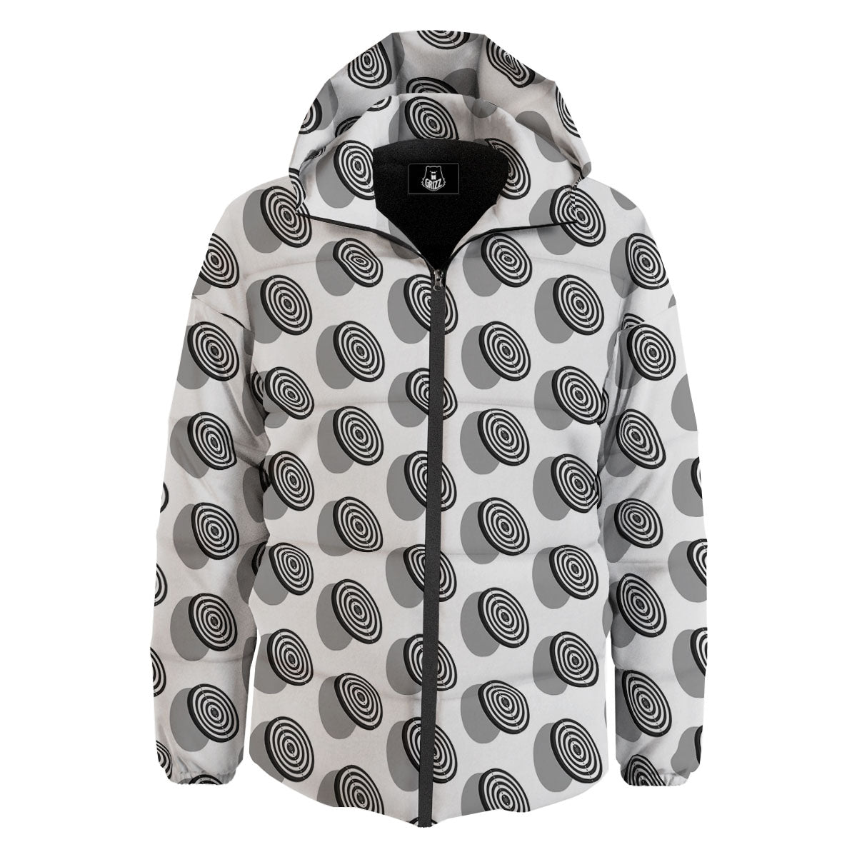 Dartboard White And Black Print Pattern Down Jacket-grizzshop
