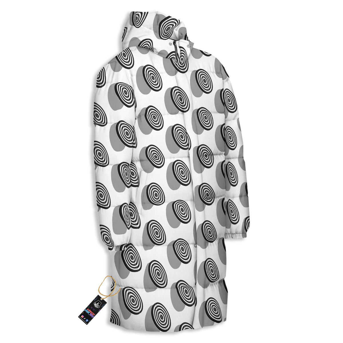 Dartboard White And Black Print Pattern Long Down Jacket-grizzshop