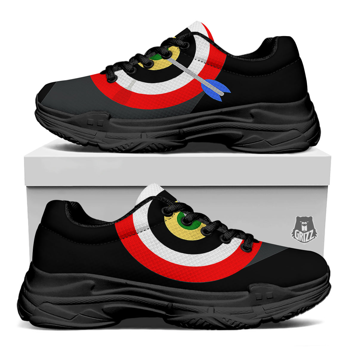 Darts Bullseye Print Black Chunky Shoes-grizzshop