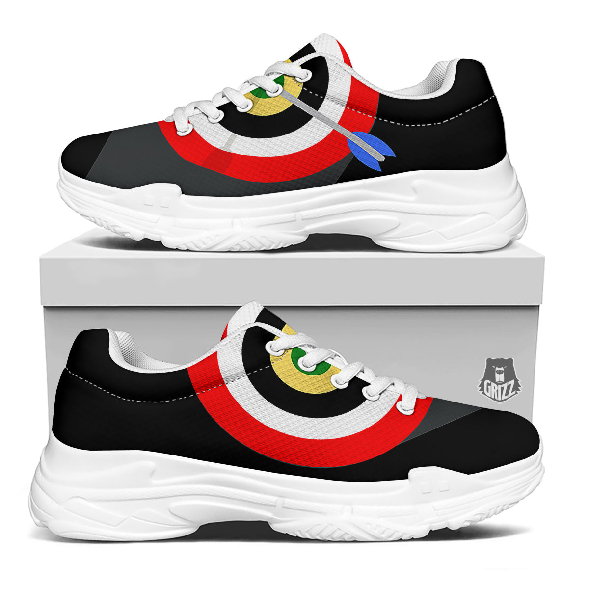 Darts Bullseye Print White Chunky Shoes-grizzshop