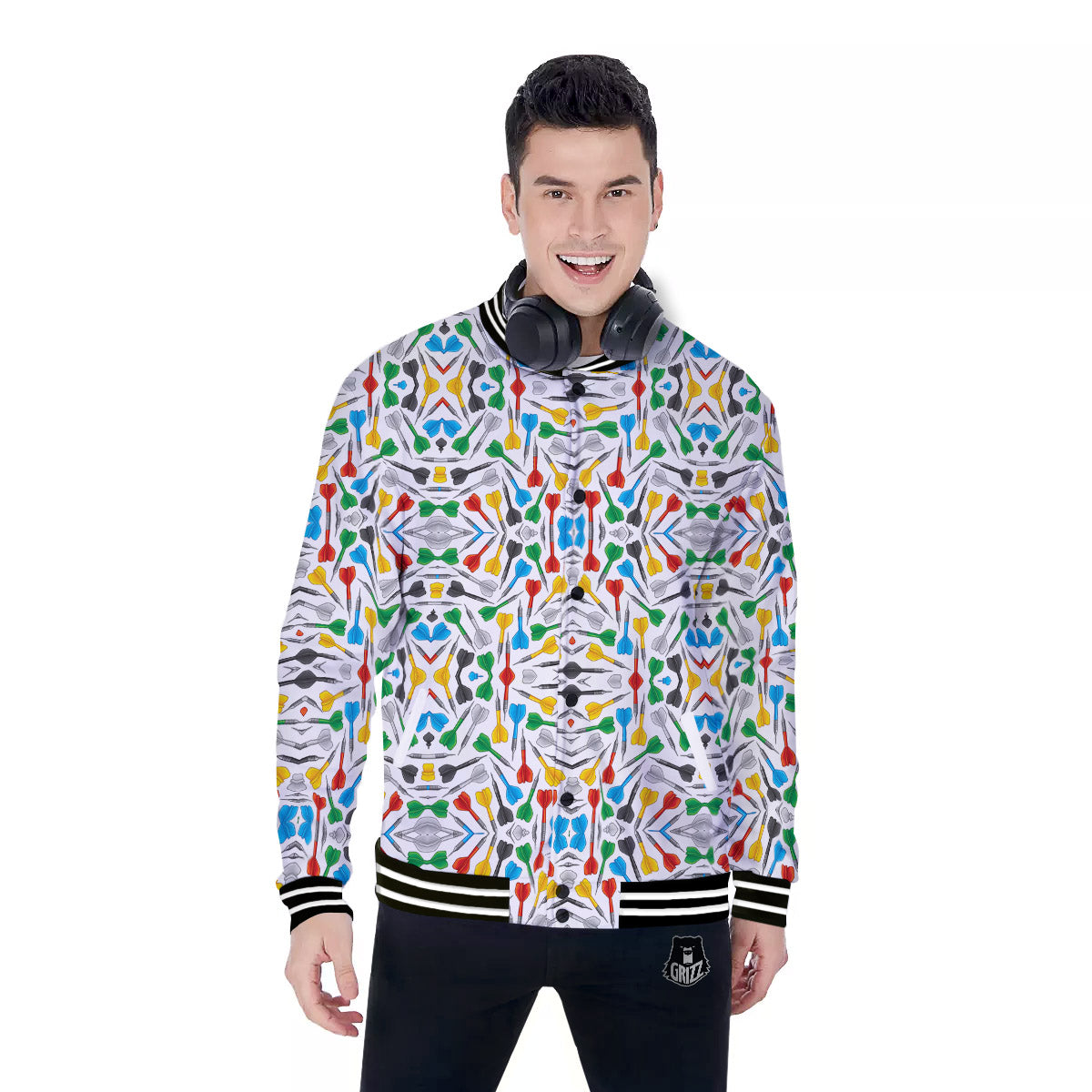 Darts Colorful Print Pattern Baseball Jacket-grizzshop