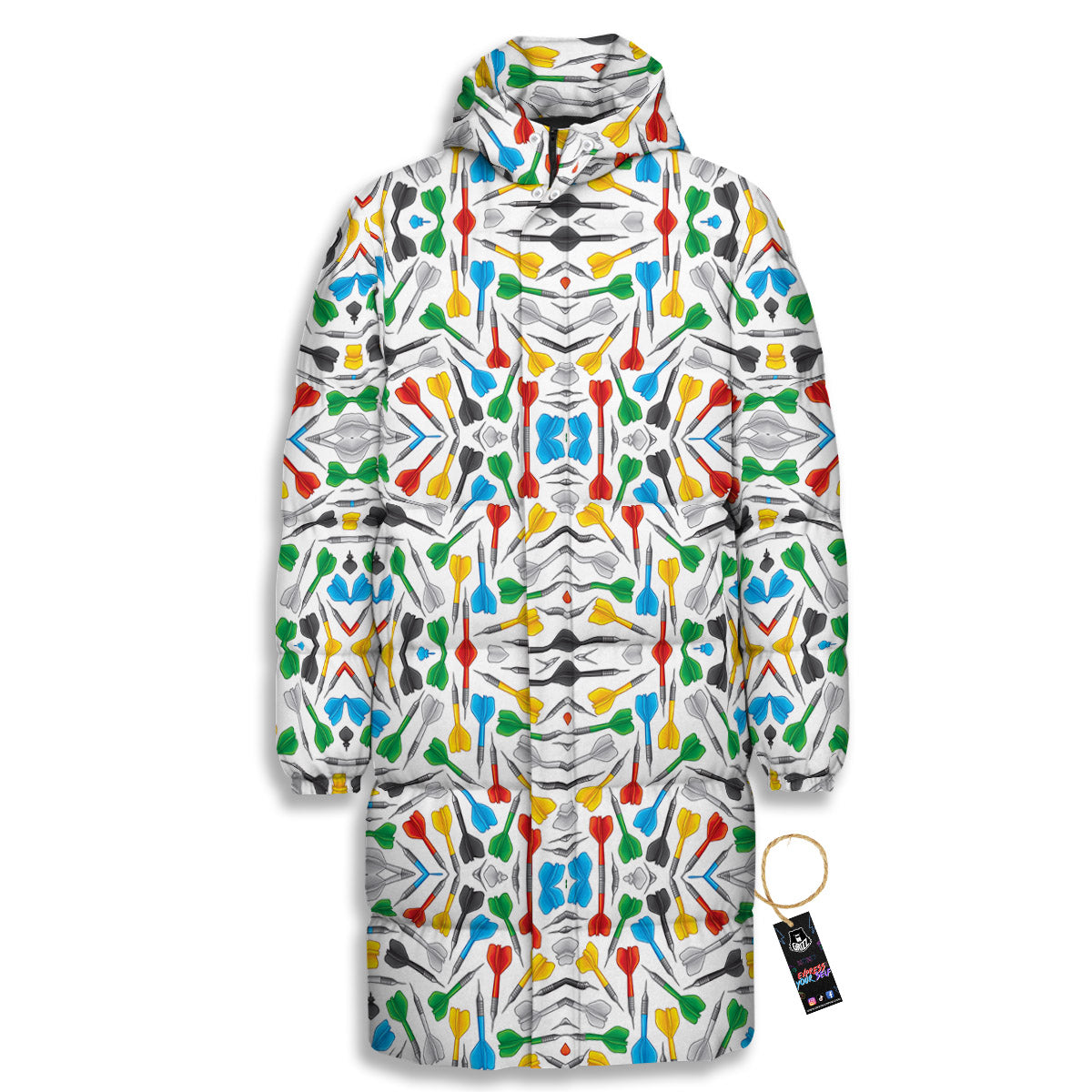 Darts Colorful Print Pattern Long Down Jacket-grizzshop
