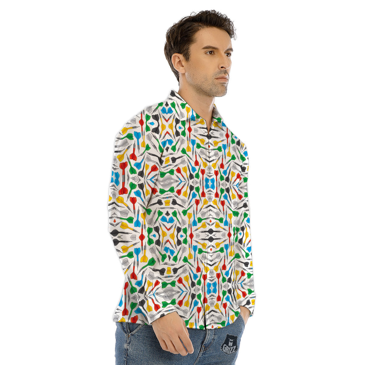 Darts Colorful Print Pattern Men's Dress Shirts-grizzshop