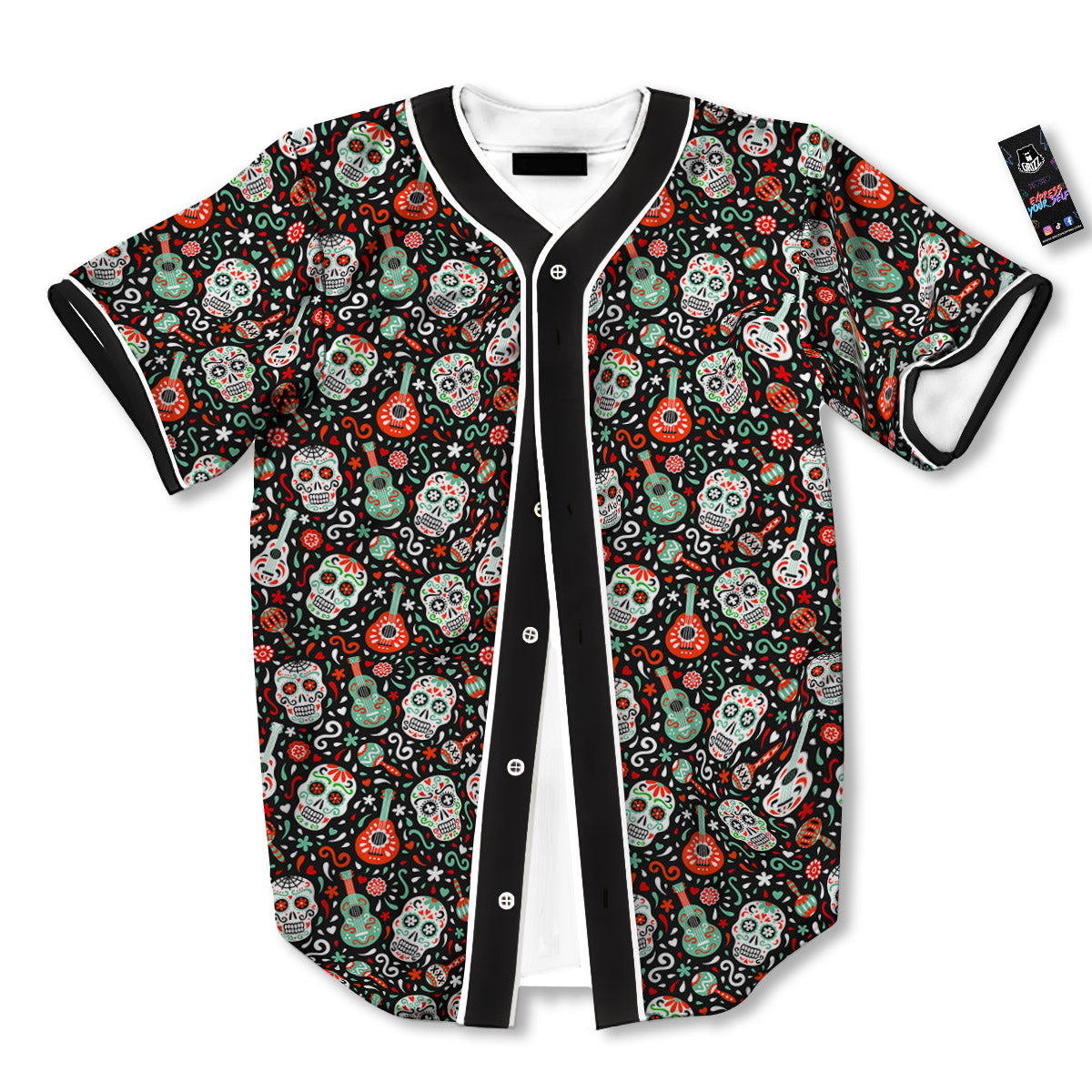Day Of The Dead Calaveras Print Pattern Baseball Jersey-grizzshop