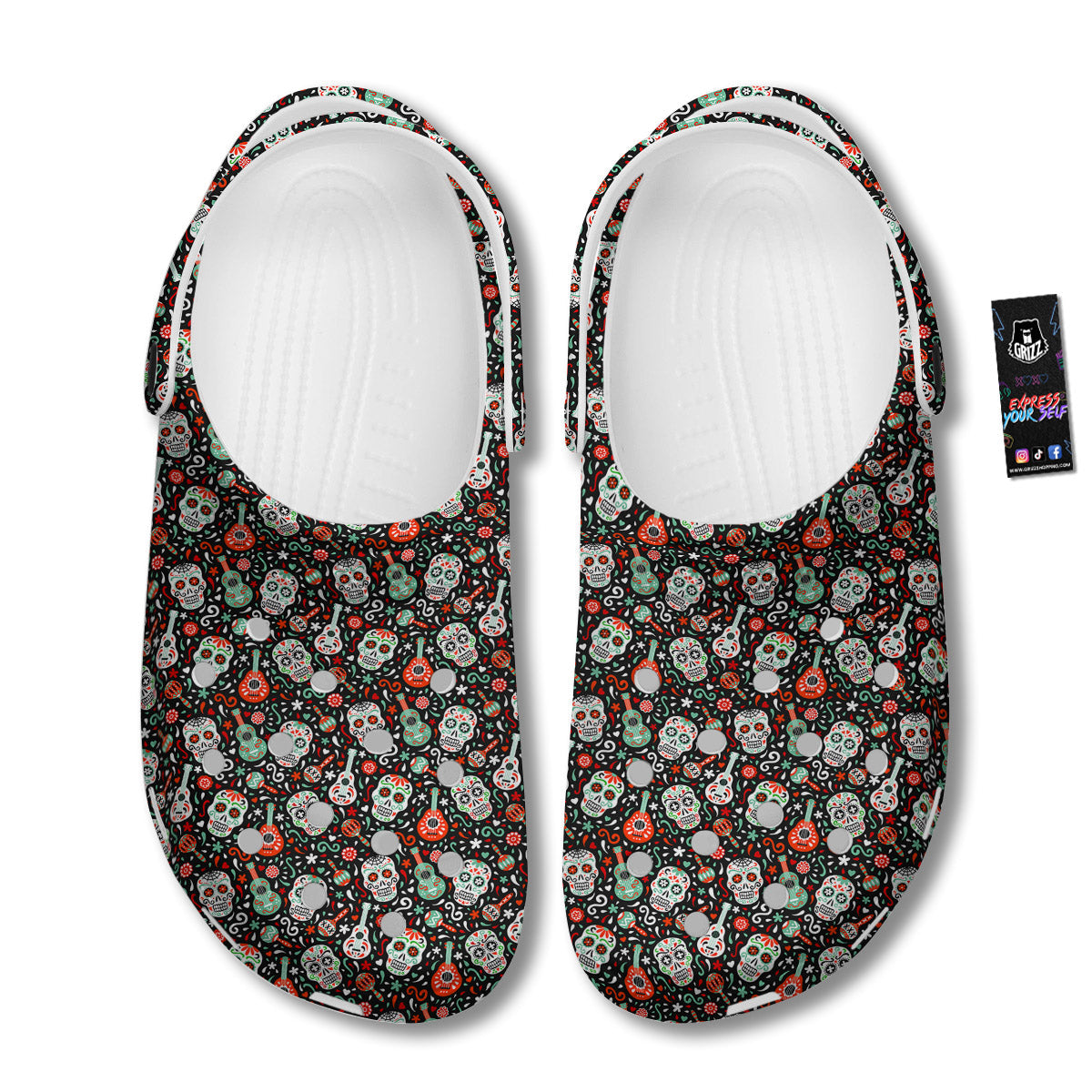 Day Of The Dead Calaveras Print Pattern Clog-grizzshop