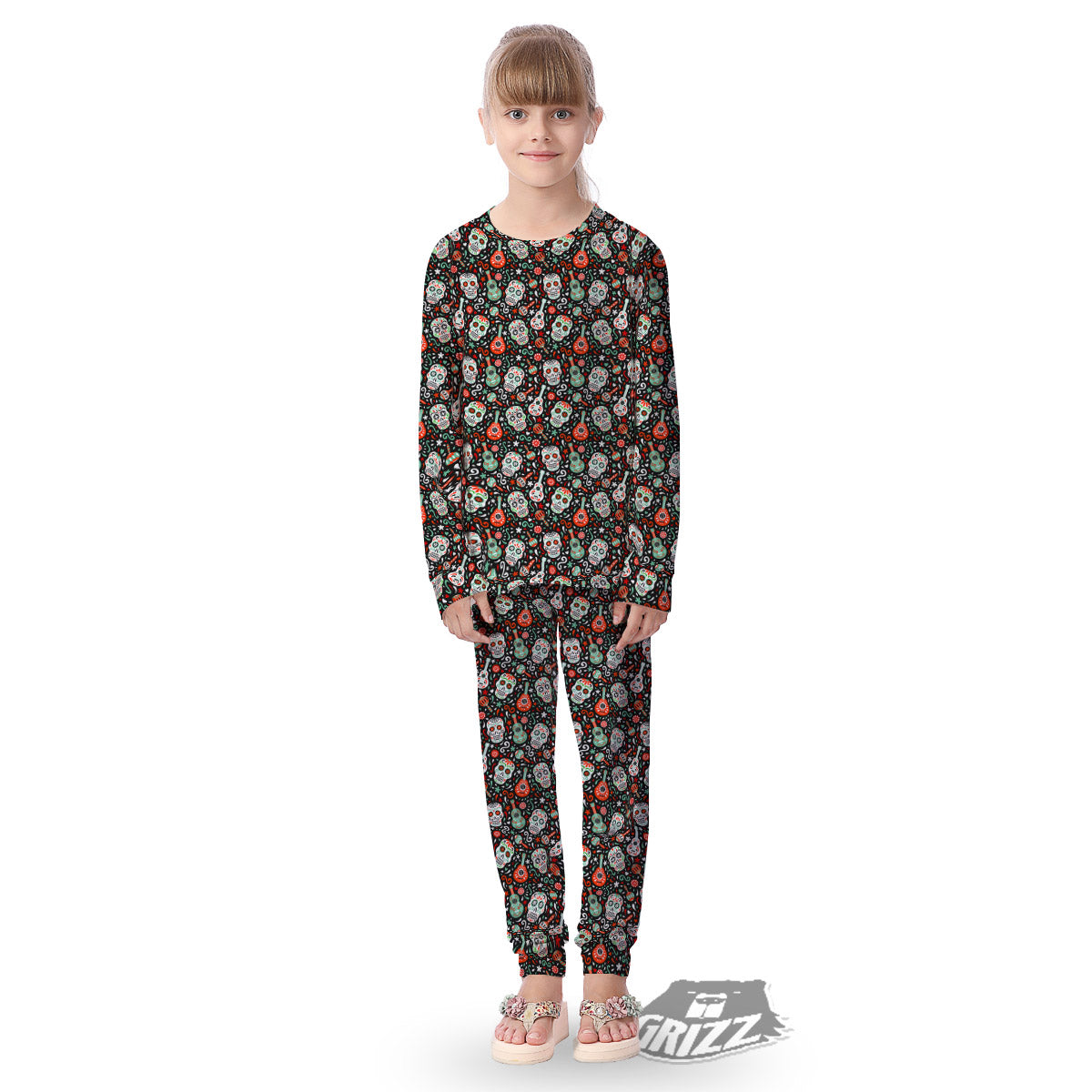 Day Of The Dead Calaveras Print Pattern Kid's Pajamas-grizzshop