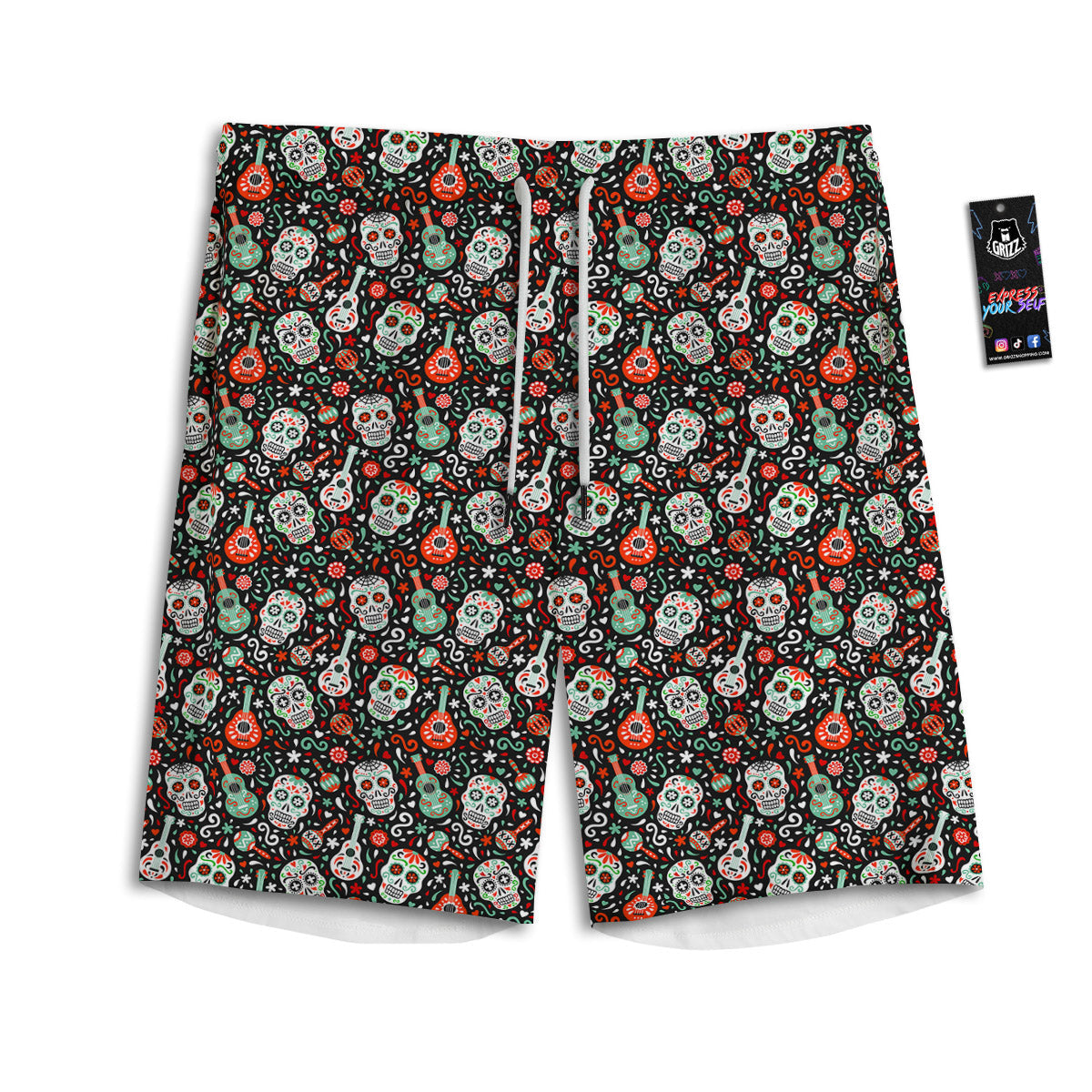 Day Of The Dead Calaveras Print Pattern Men's Athletic Shorts