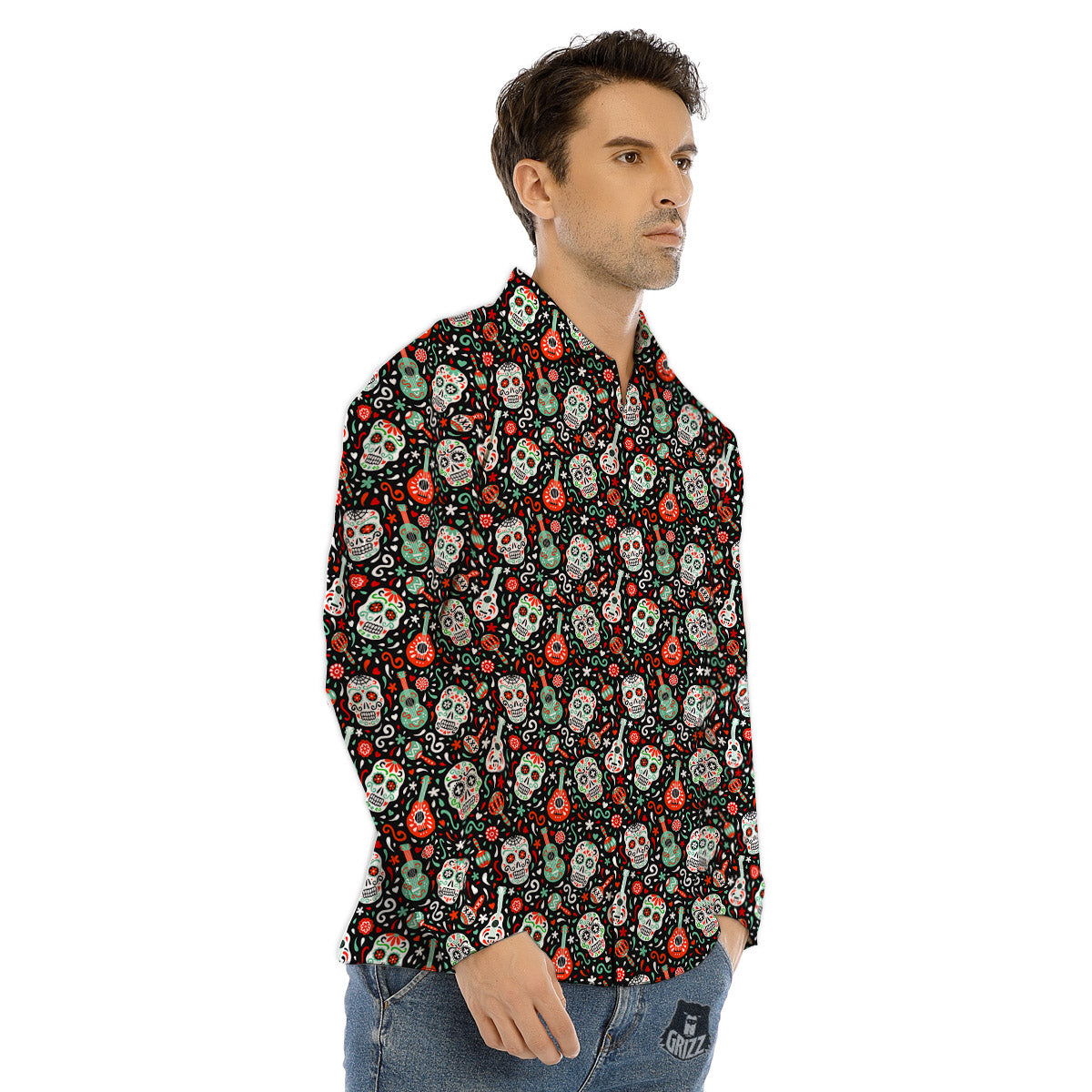 Day Of The Dead Calaveras Print Pattern Men's Dress Shirts-grizzshop