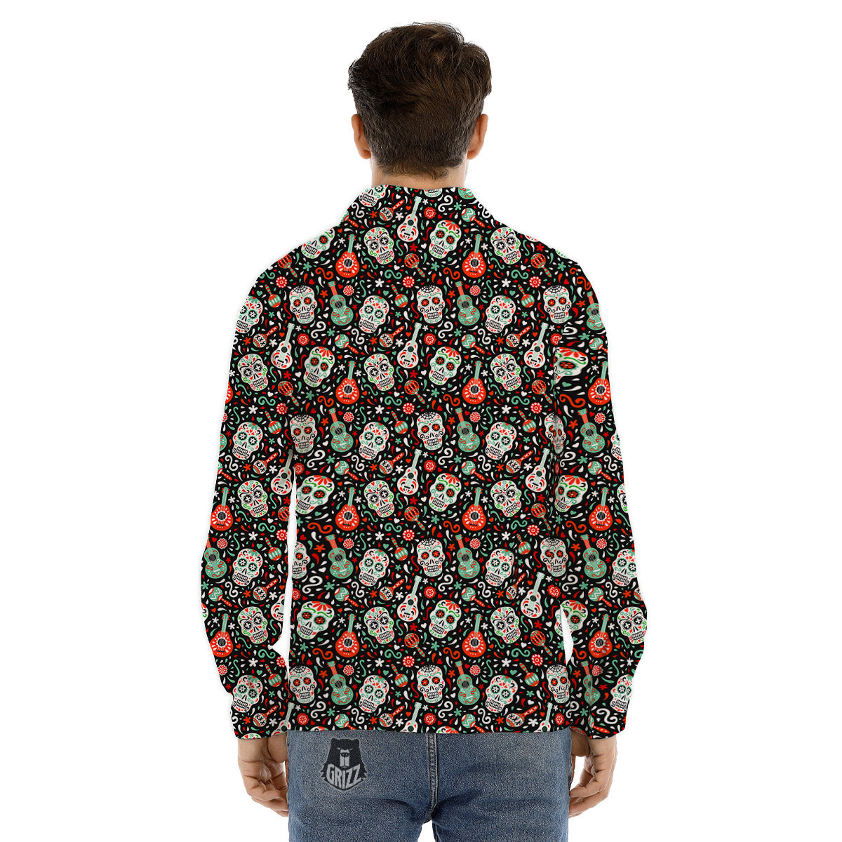 Day Of The Dead Calaveras Print Pattern Men's Dress Shirts-grizzshop