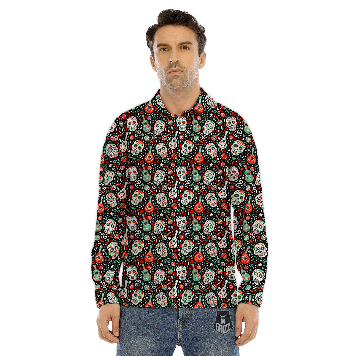Day Of The Dead Calaveras Print Pattern Men's Dress Shirts-grizzshop