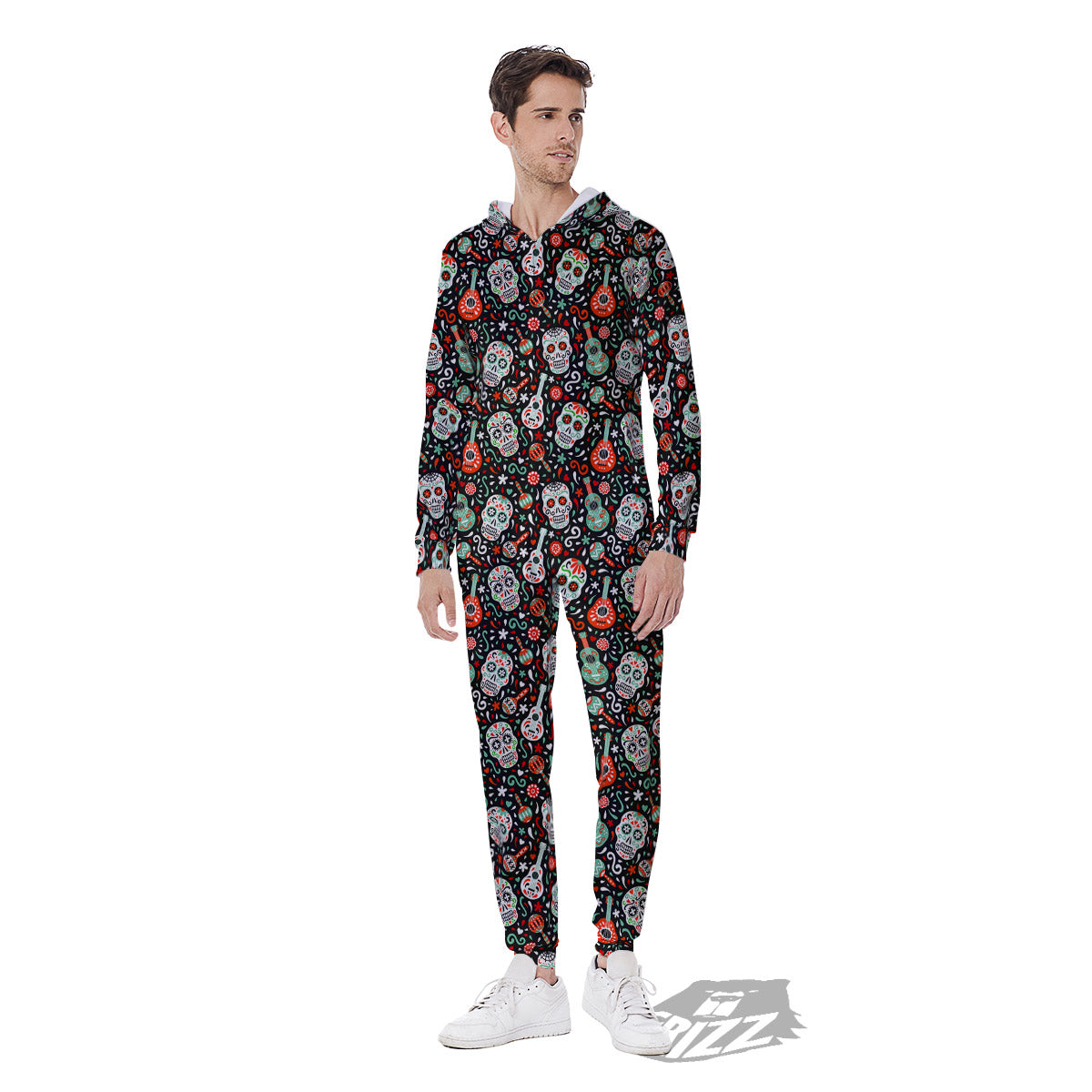 Day Of The Dead Calaveras Print Pattern Men's Jumpsuit-grizzshop