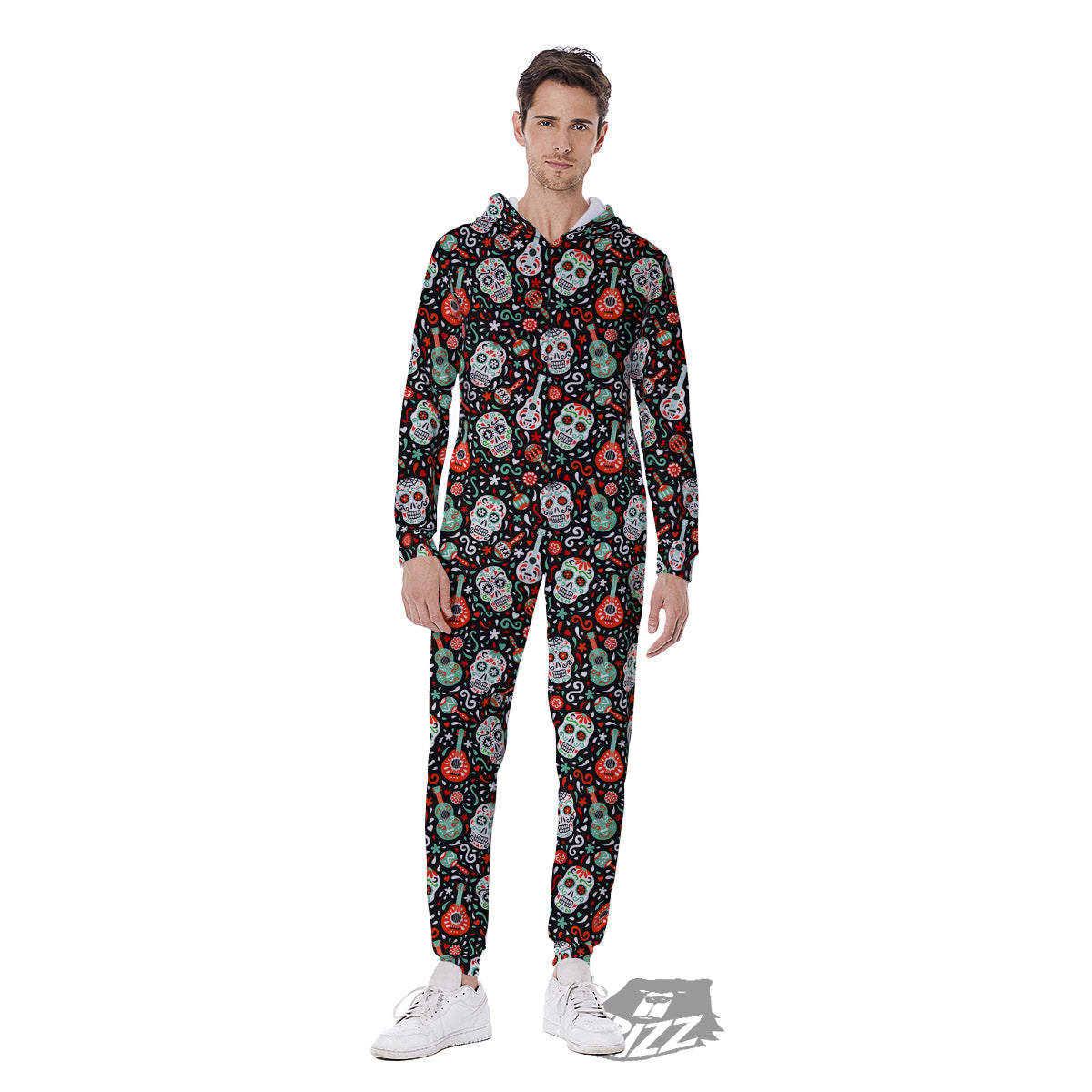 Day Of The Dead Calaveras Print Pattern Men's Jumpsuit-grizzshop