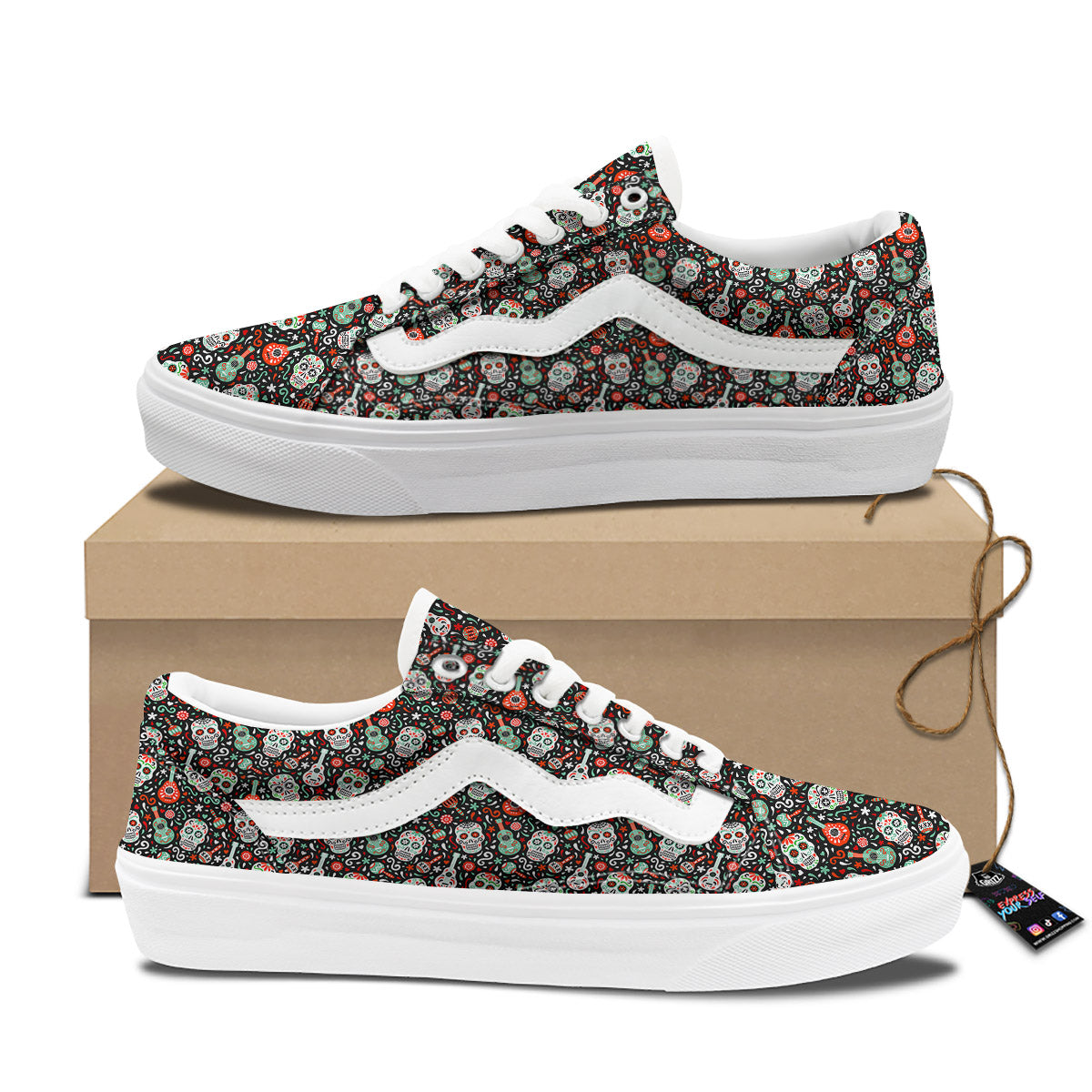 Day Of The Dead Calaveras Print Pattern Skate Shoes-grizzshop