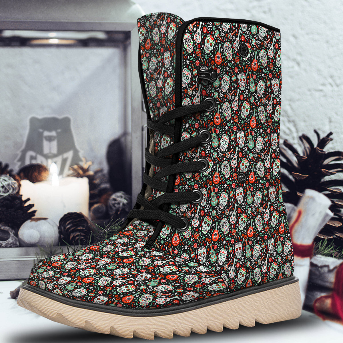 Day Of The Dead Calaveras Print Pattern Snow Boots-grizzshop