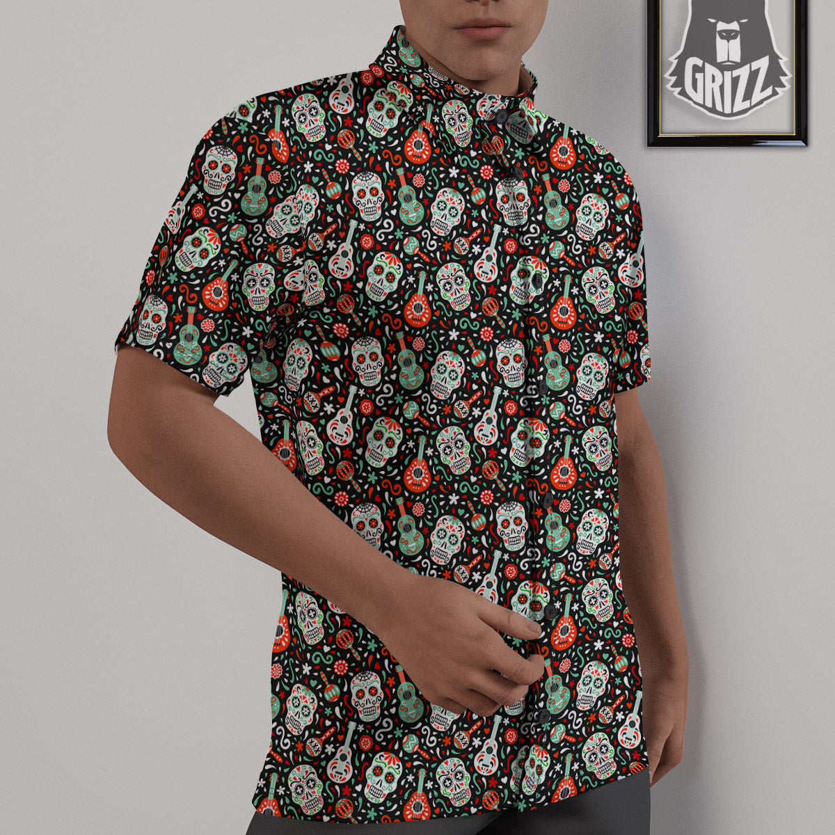 Day Of The Dead Calaveras Print Pattern Untucked Shirts-grizzshop