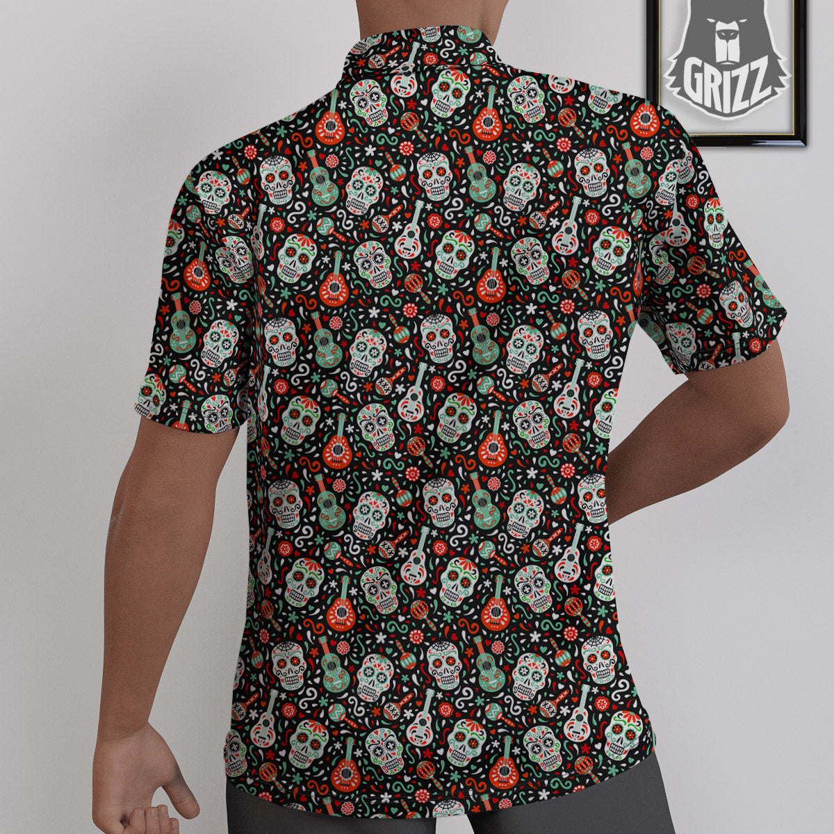 Day Of The Dead Calaveras Print Pattern Untucked Shirts-grizzshop