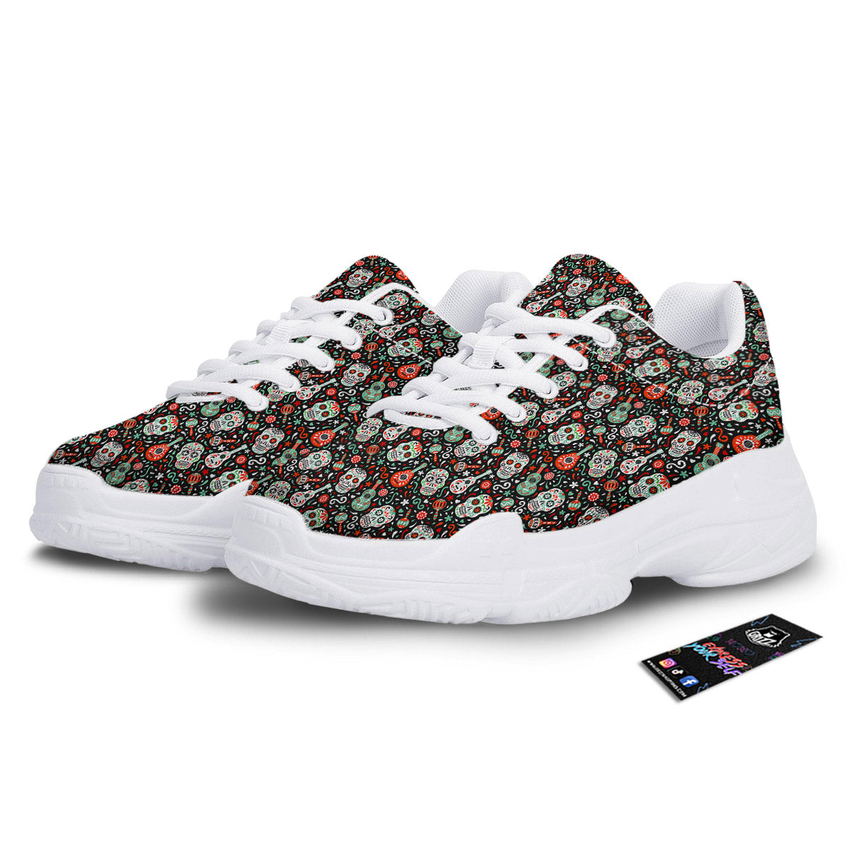 Day Of The Dead Calaveras Print Pattern White Chunky Shoes-grizzshop