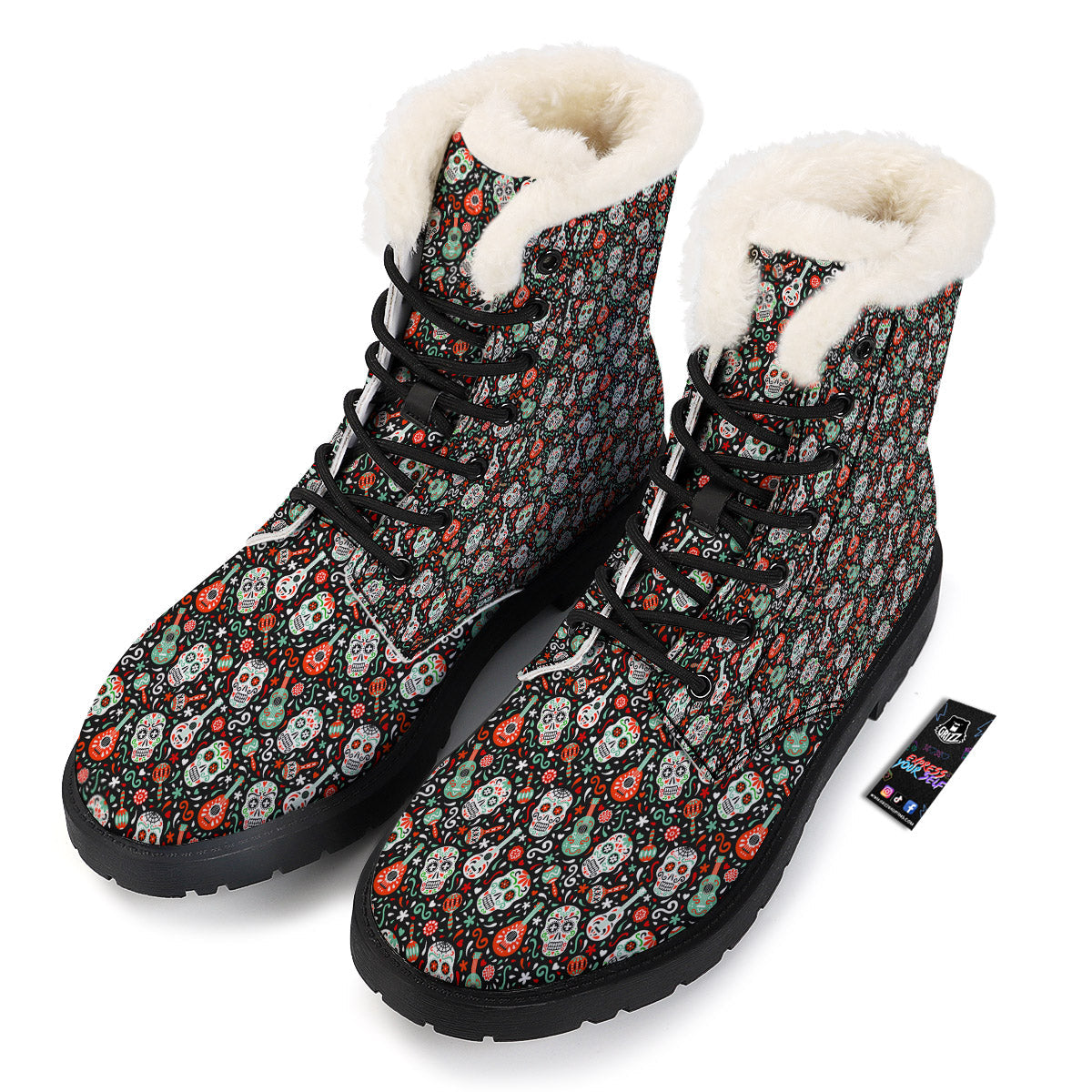 Day Of The Dead Calaveras Print Pattern Winter Boots-grizzshop