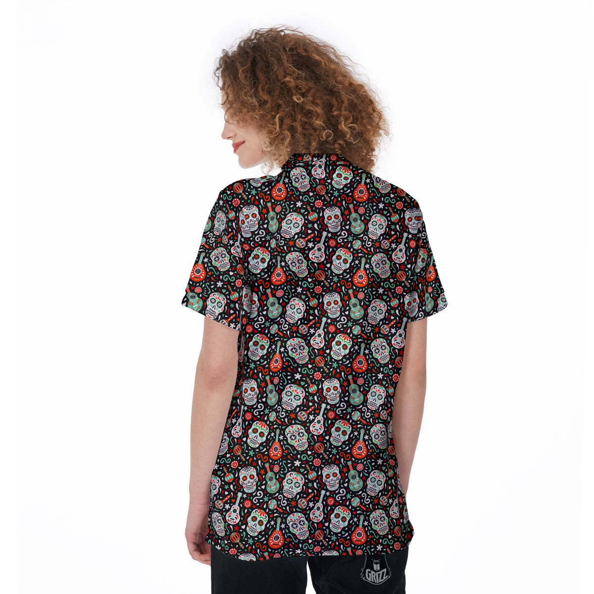 Day Of The Dead Calaveras Print Pattern Women's Golf Shirts-grizzshop