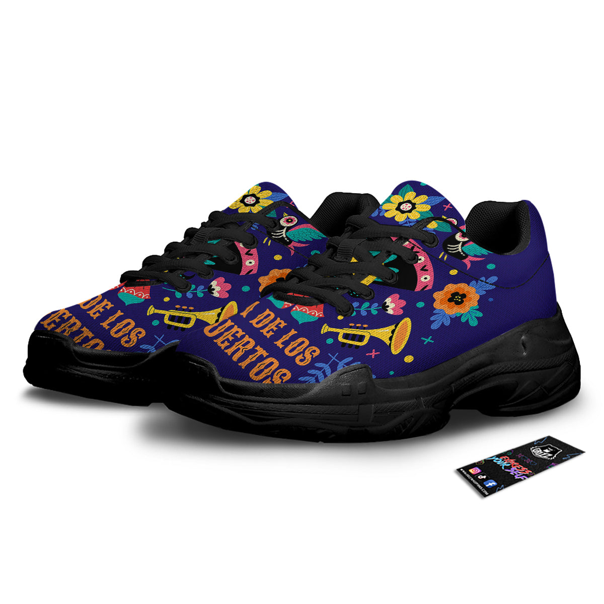 Day Of The Dead Cinco de Mayo Print Black Chunky Shoes-grizzshop