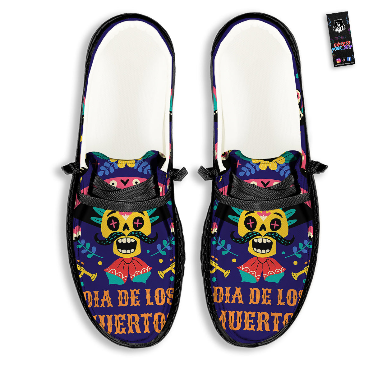 Day Of The Dead Cinco de Mayo Print Black Loafers-grizzshop