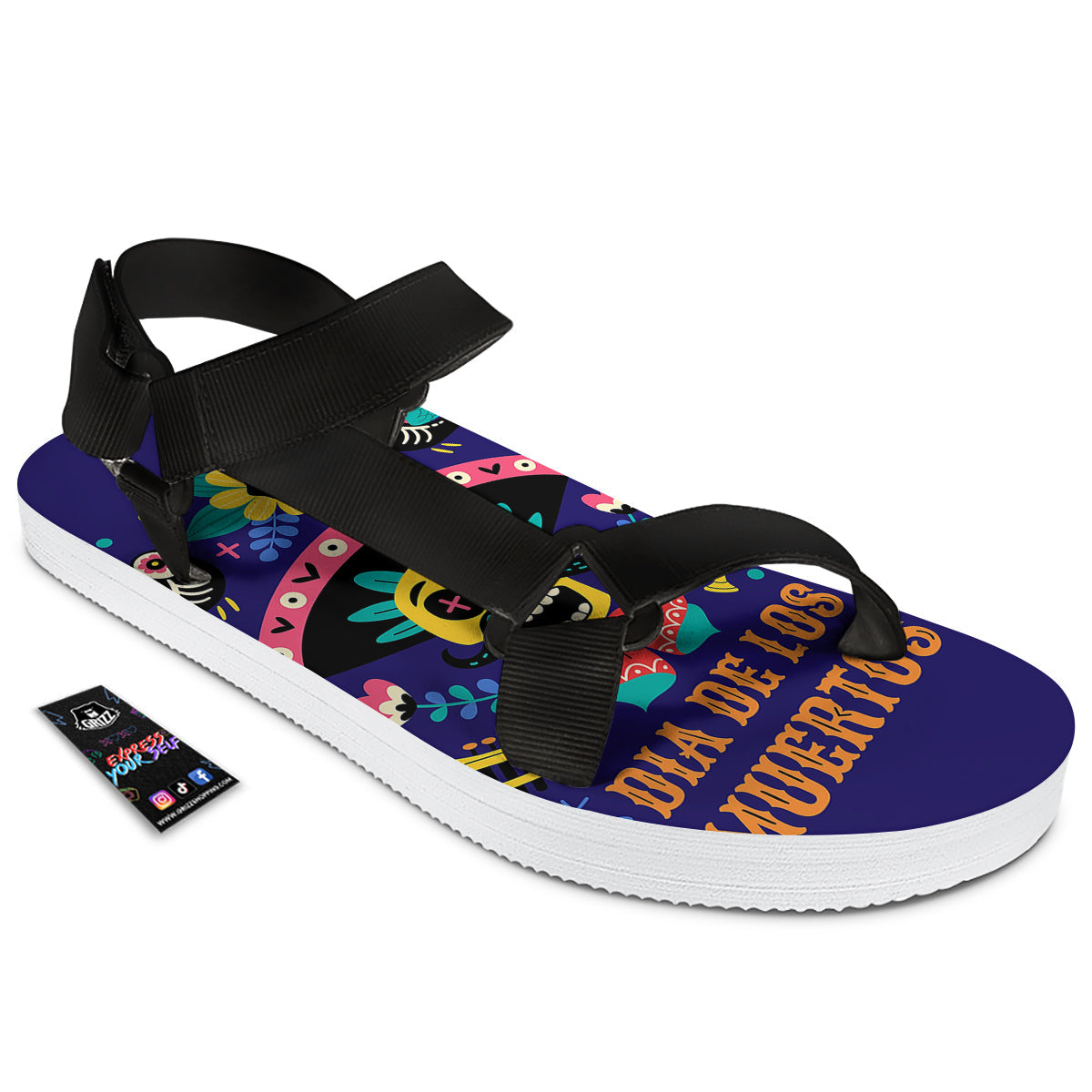 Day Of The Dead Cinco de Mayo Print Black Open Toe Sandals-grizzshop