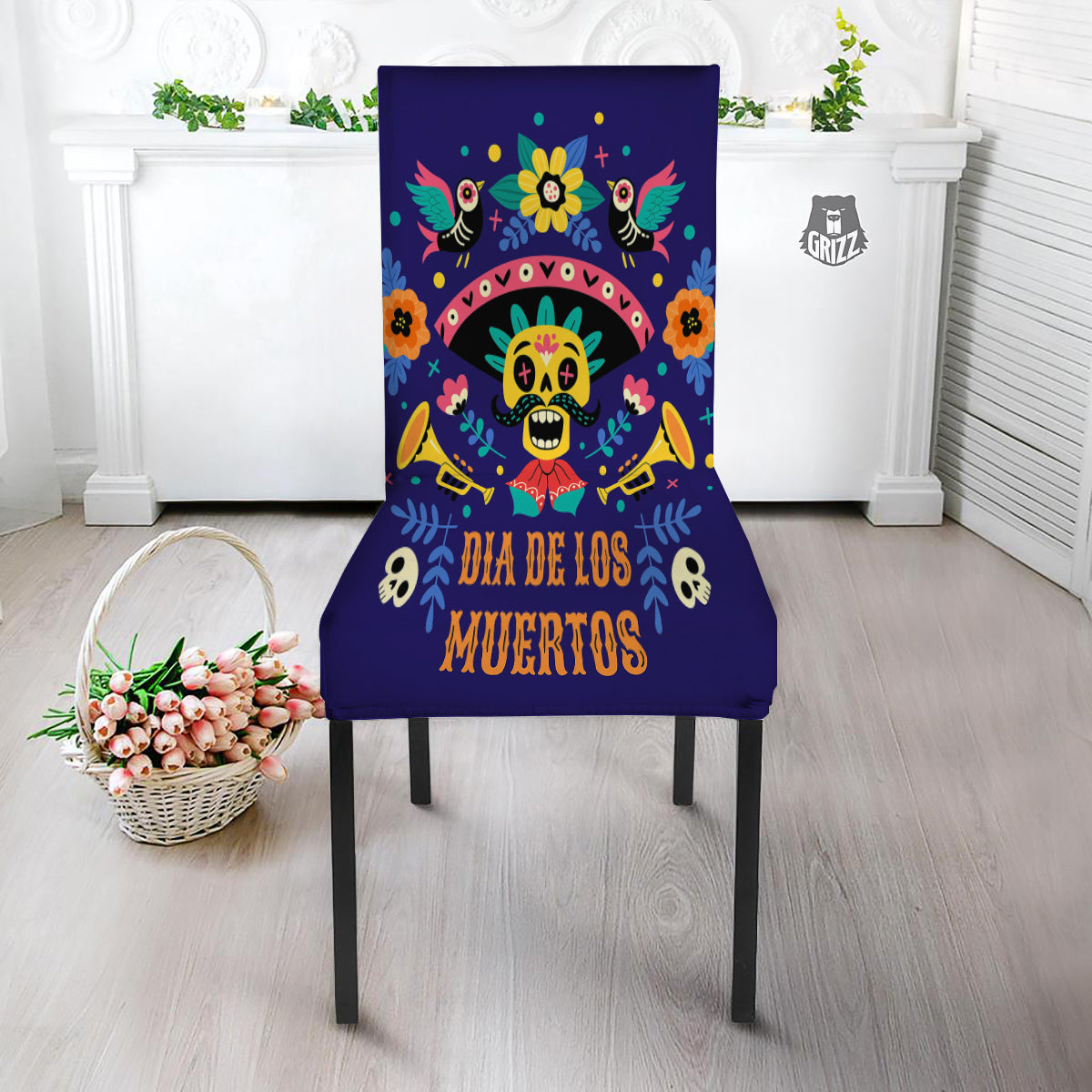 Day Of The Dead Cinco de Mayo Print Dining Chair Slipcover-grizzshop