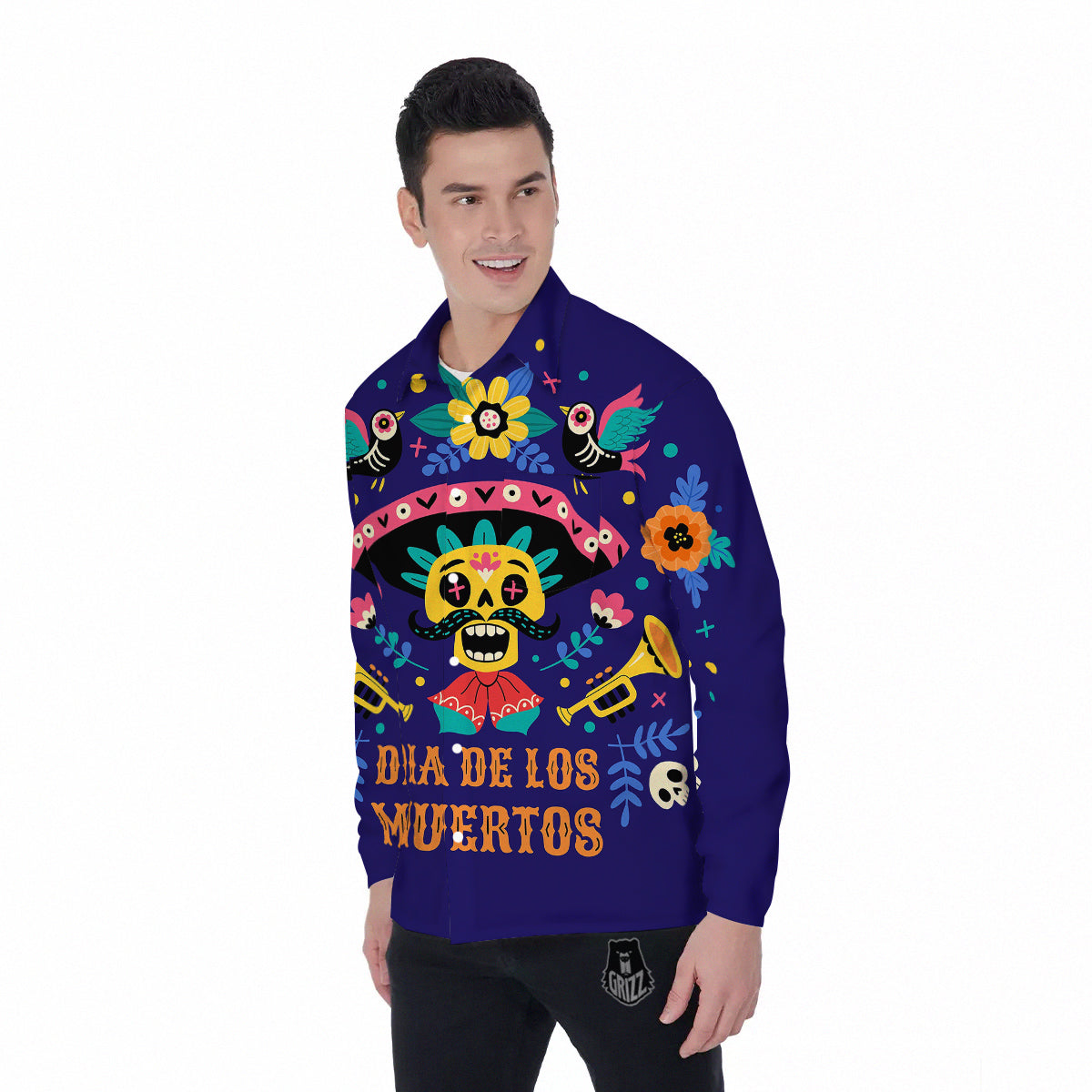 Day Of The Dead Cinco de Mayo Print Men's Long Sleeve Shirts-grizzshop