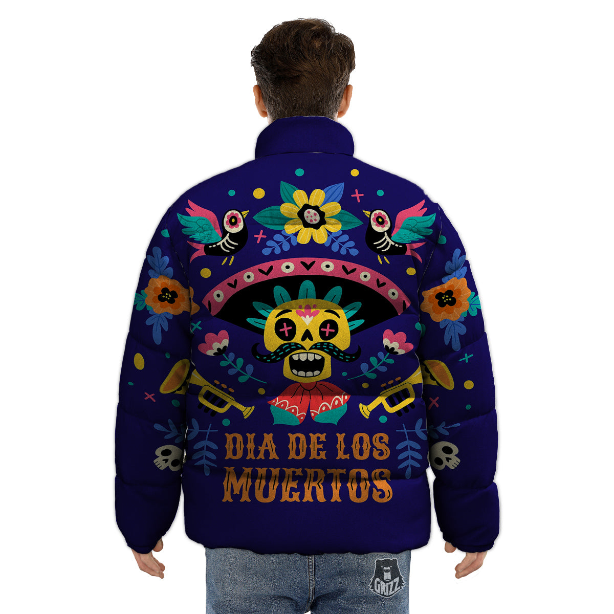Day Of The Dead Cinco de Mayo Print Puffer Jacket-grizzshop
