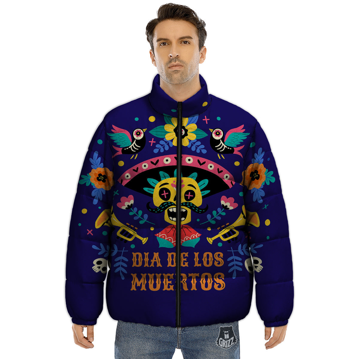Day Of The Dead Cinco de Mayo Print Puffer Jacket-grizzshop