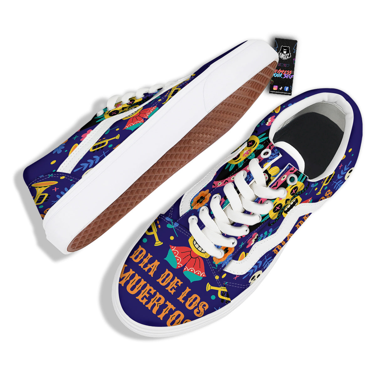 Day Of The Dead Cinco de Mayo Print Skate Shoes-grizzshop