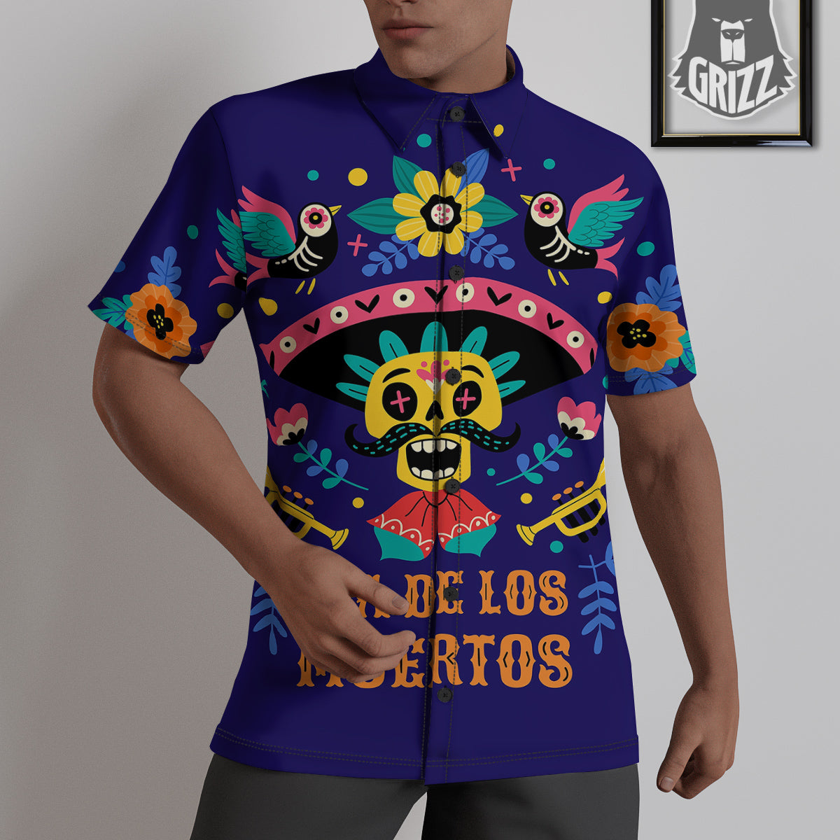 Day Of The Dead Cinco de Mayo Print Untucked Shirts-grizzshop