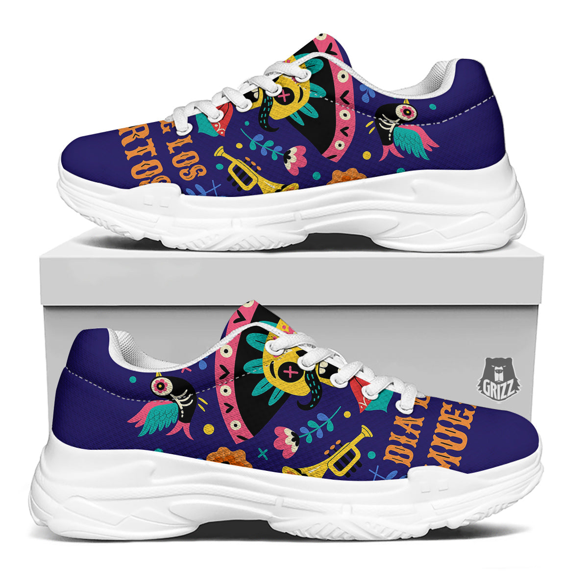 Day Of The Dead Cinco de Mayo Print White Chunky Shoes-grizzshop
