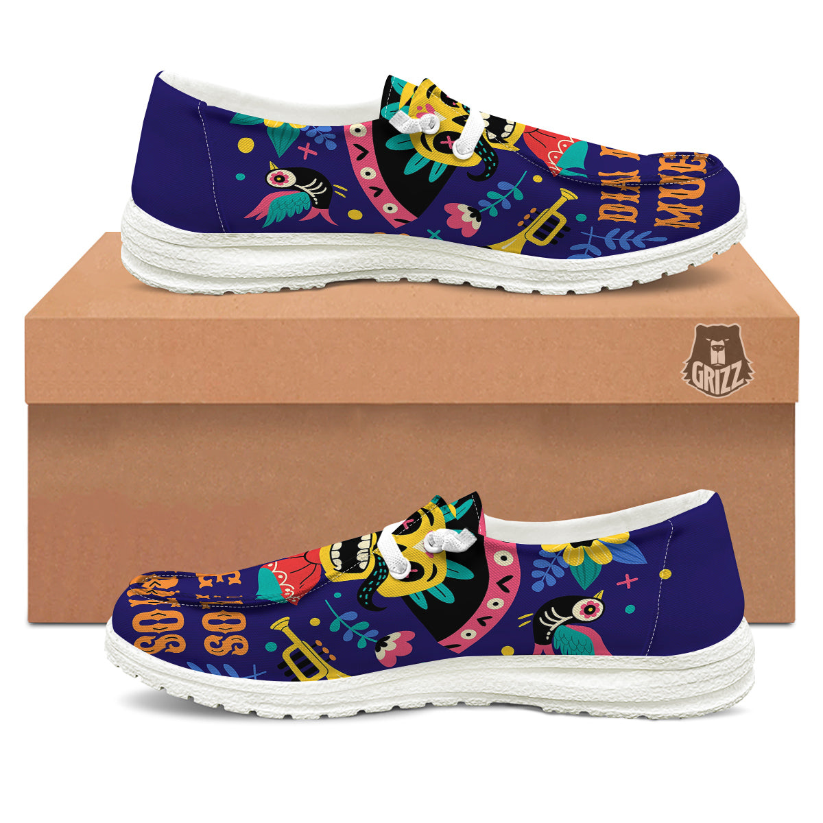 Day Of The Dead Cinco de Mayo Print White Loafers-grizzshop