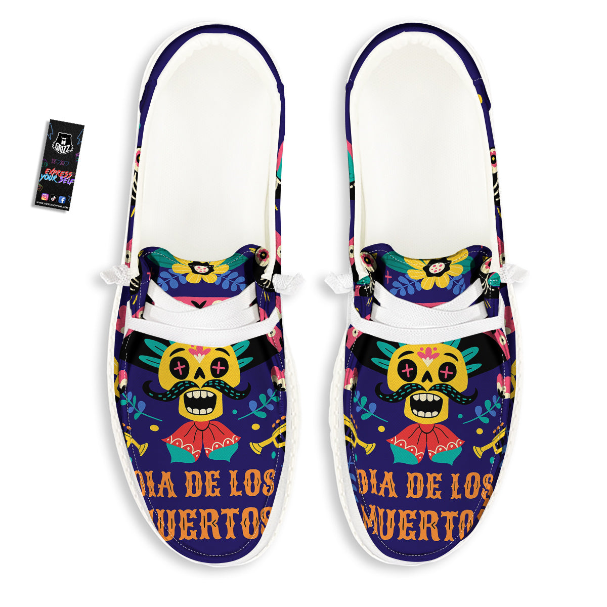 Day Of The Dead Cinco de Mayo Print White Loafers-grizzshop