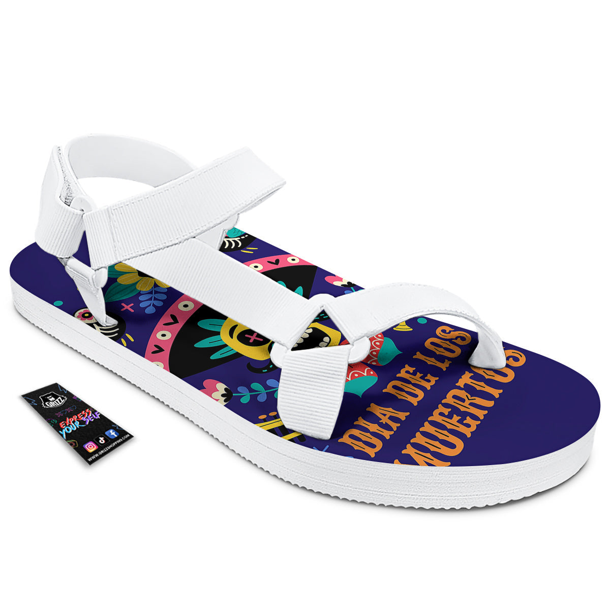 Day Of The Dead Cinco de Mayo Print White Open Toe Sandals-grizzshop